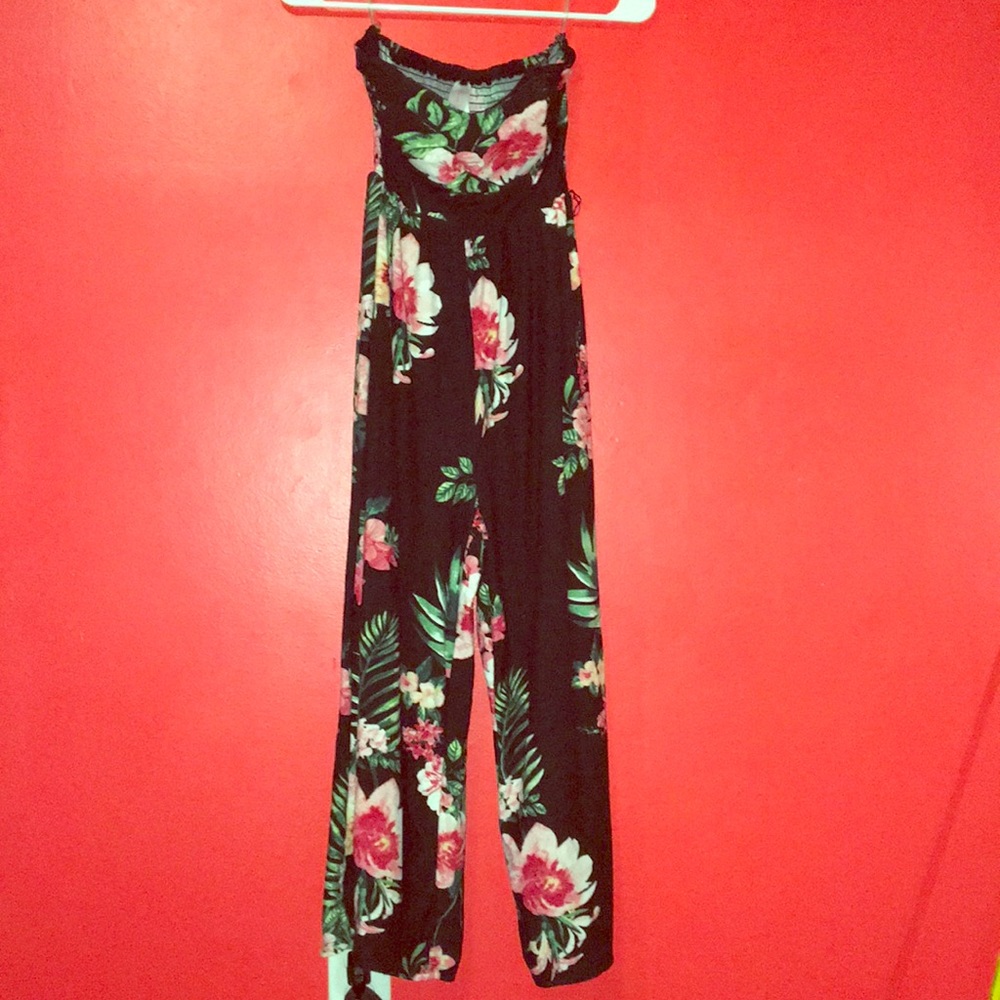 Strapless floral jumpsuit